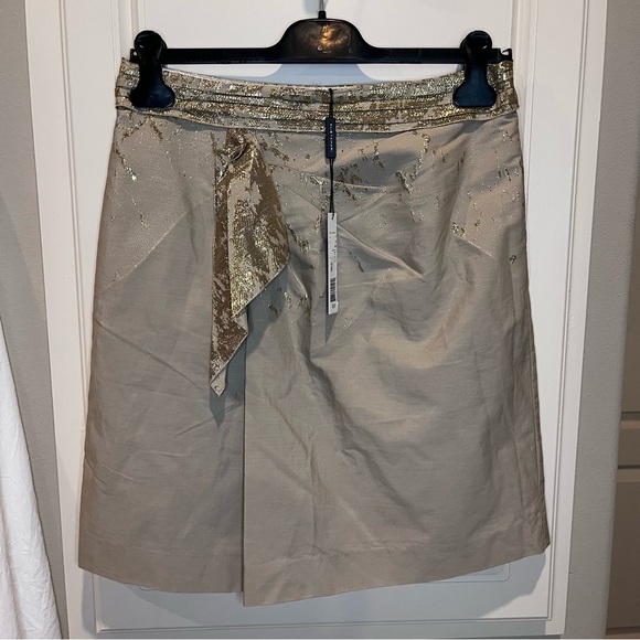 Elie Tahari Skirt Womens 4 Tan Gold Metallic Sparkling 19.5” Slip Cotton NWT - Picture 1 of 10